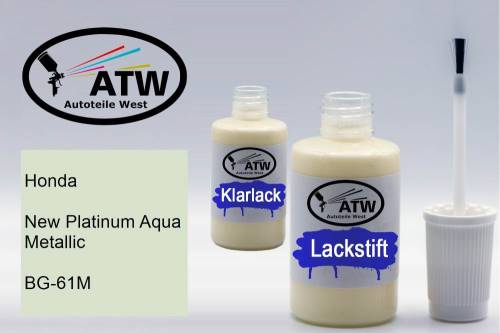 Honda, New Platinum Aqua Metallic, BG-61M: 20ml Lackstift + 20ml Klarlack - Set, von ATW Autoteile West.